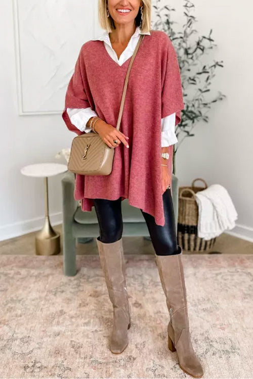 Jersey poncho liso holgado con cuello en V