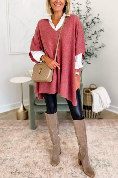 Jersey poncho liso holgado con cuello en V