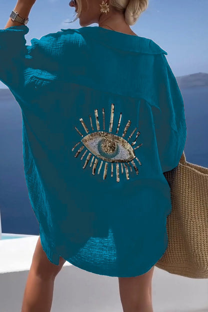 Camisa casual con lentejuelas y abalorios