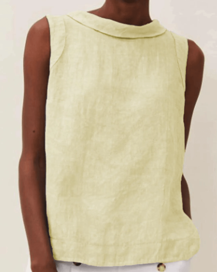 Blusa de lino de manga corta con cuello redondo