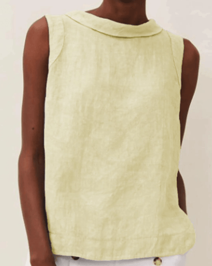 Blusa de lino de manga corta con cuello redondo