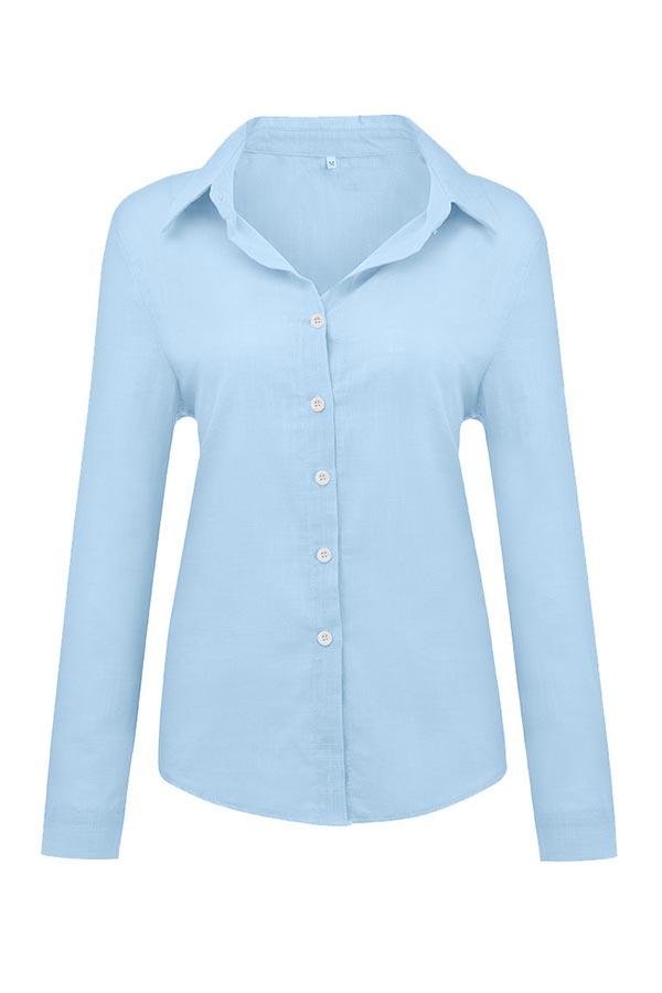 Blusa casual lisa con botones y cuello camisero
