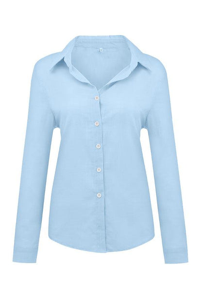 Blusa casual lisa con botones y cuello camisero