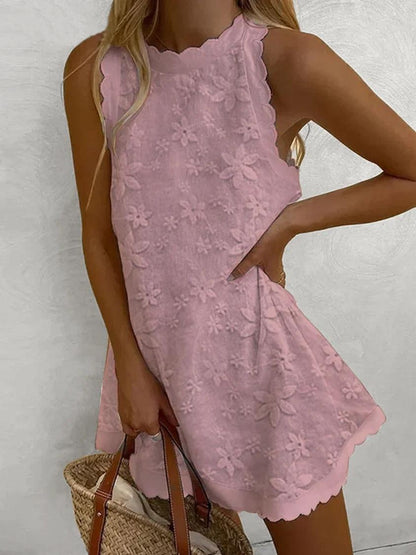 Minivestido casual de encaje sin mangas