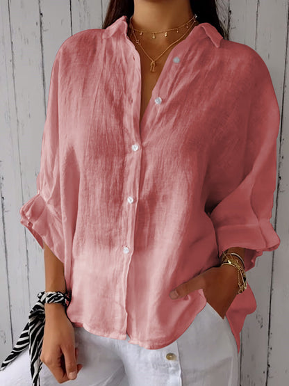 Camisa casual lisa de algodón y lino