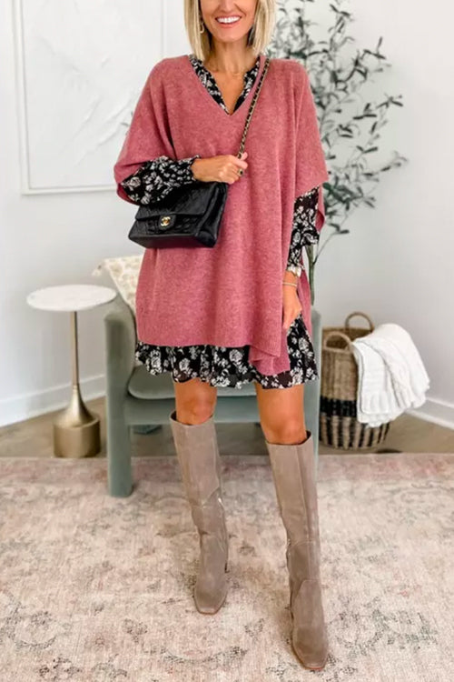 Jersey poncho liso holgado con cuello en V