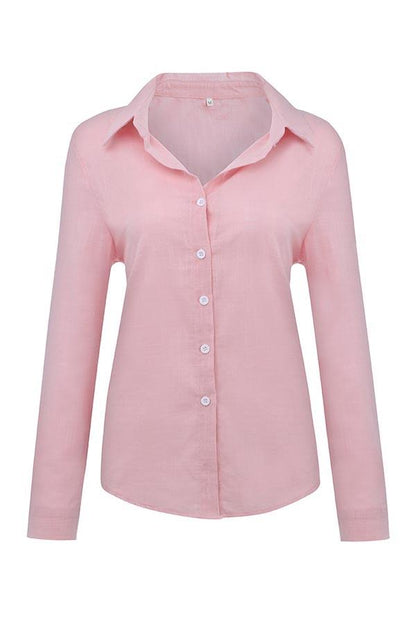 Blusa casual lisa con botones y cuello camisero