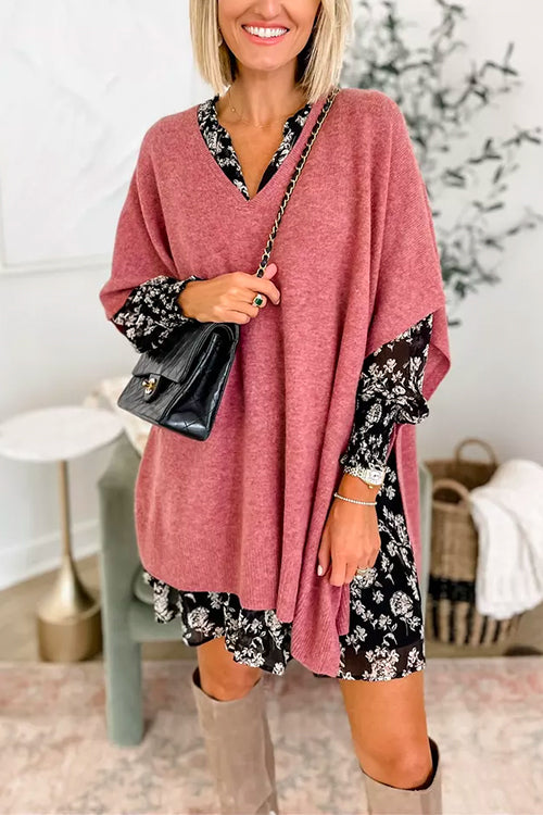 Jersey poncho liso holgado con cuello en V