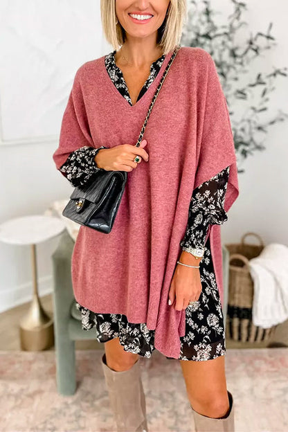Jersey poncho liso holgado con cuello en V