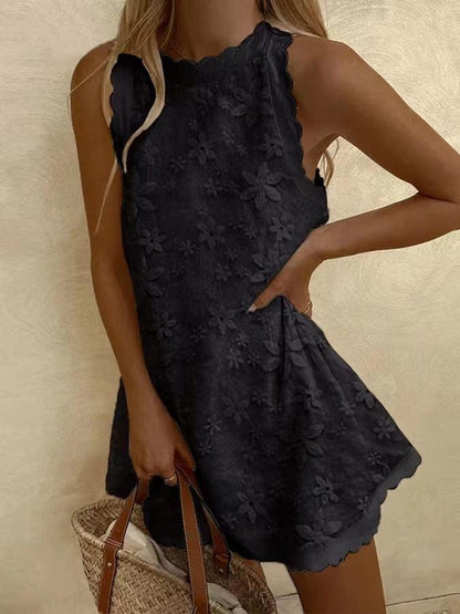 Minivestido casual de encaje sin mangas