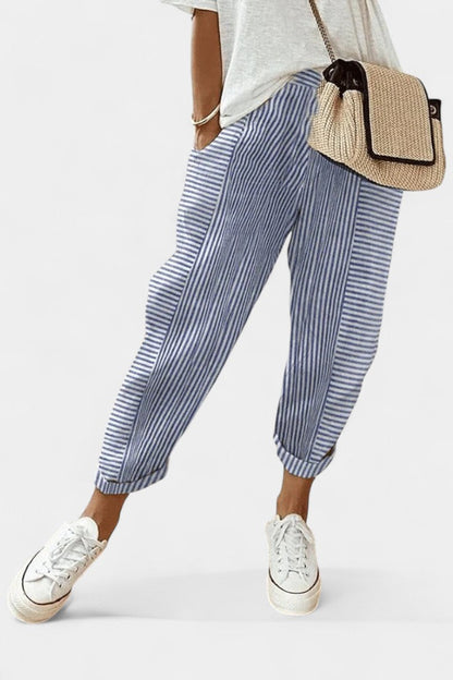 Alba Pantalones de Mezcla de Lino a Rayas