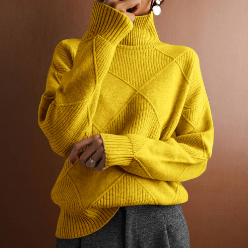 Jersey de invierno holgado de cuello alto y manga larga con rombos