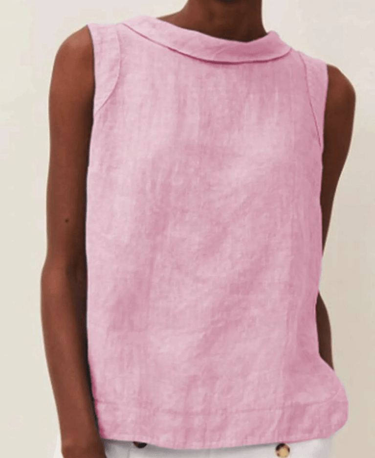 Blusa de lino de manga corta con cuello redondo
