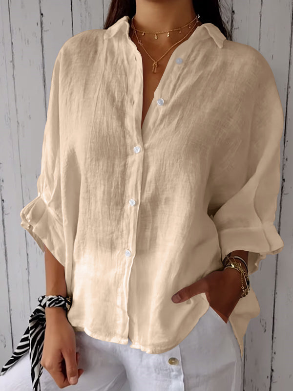 Camisa casual lisa de algodón y lino