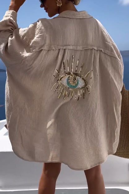 Camisa casual con lentejuelas y abalorios