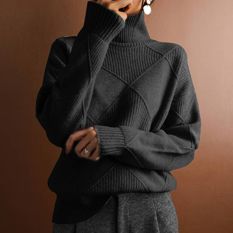 Jersey de invierno holgado de cuello alto y manga larga con rombos