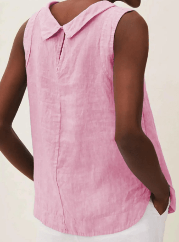 Blusa de lino de manga corta con cuello redondo