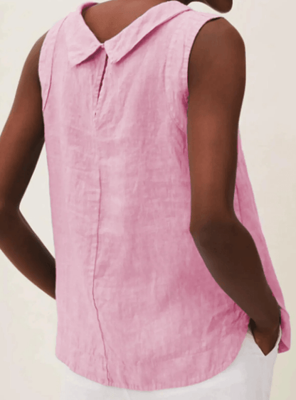 Blusa de lino de manga corta con cuello redondo