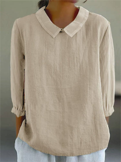 Camisa de algodón y lino de manga 3/4