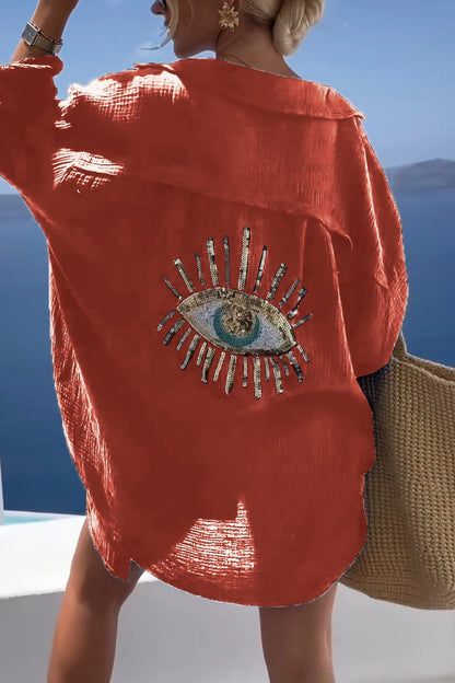 Camisa casual con lentejuelas y abalorios