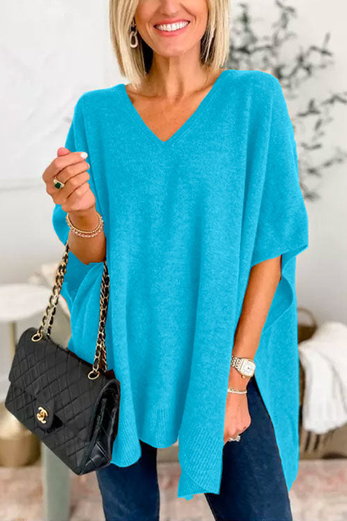 Jersey poncho liso holgado con cuello en V