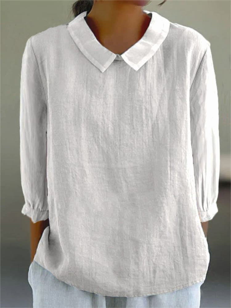 Camisa de algodón y lino de manga 3/4