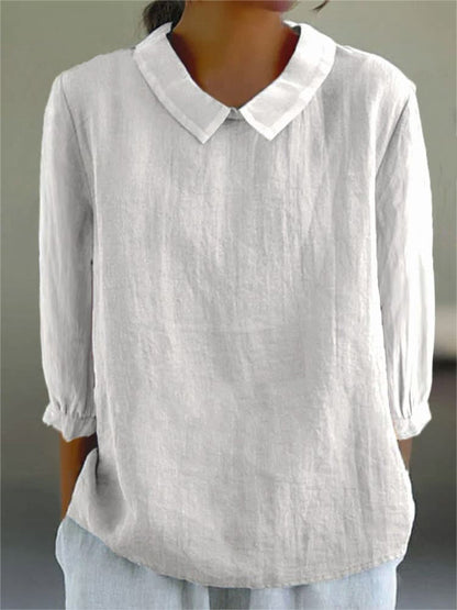Camisa de algodón y lino de manga 3/4