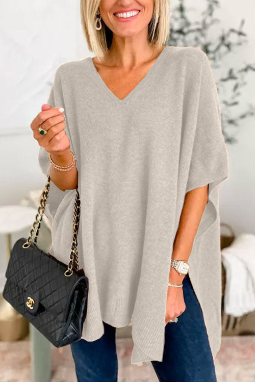 Jersey poncho liso holgado con cuello en V