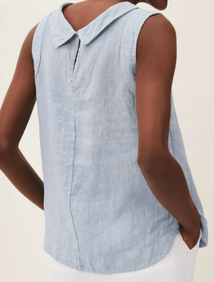 Blusa de lino de manga corta con cuello redondo