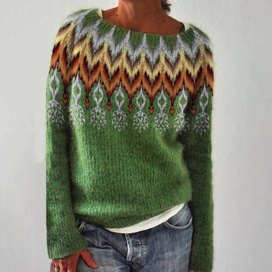 Jersey casual de cuello redondo con estampado de plumas