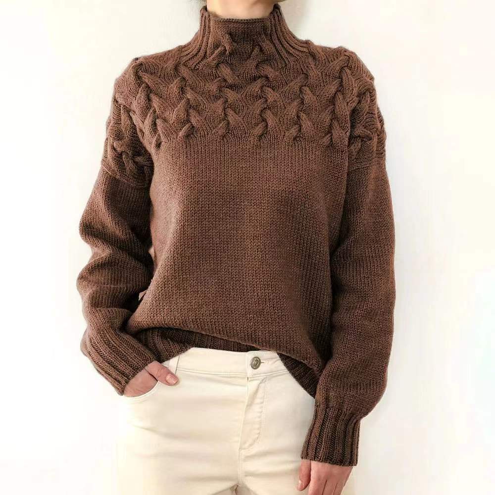 Jersey casual liso de cuello alto