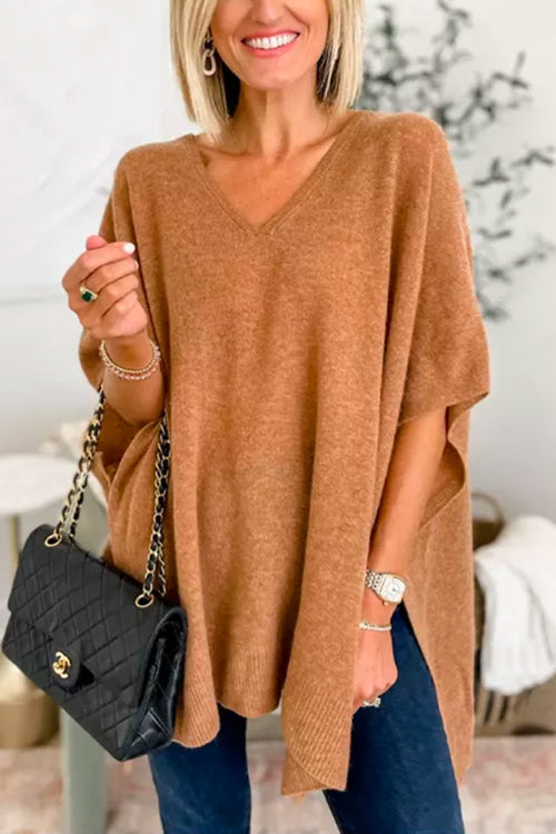 Jersey poncho liso holgado con cuello en V