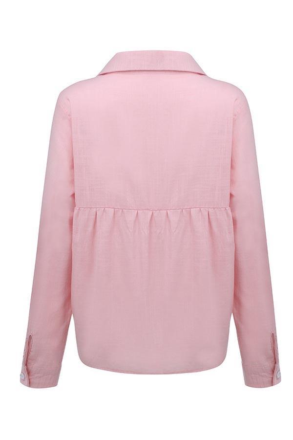 Blusa casual lisa con botones y cuello camisero