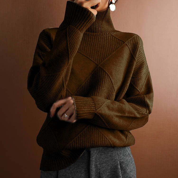 Jersey de invierno holgado de cuello alto y manga larga con rombos
