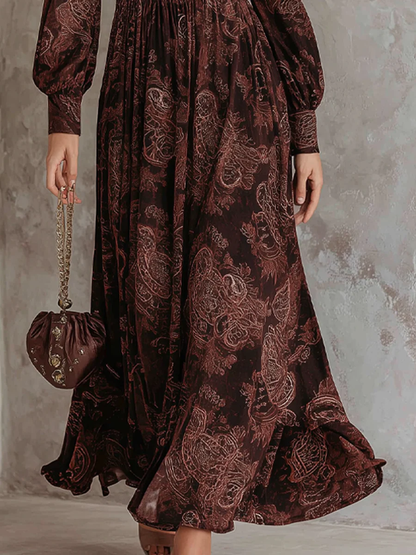 Vestido largo marrón de cachemira con cremallera