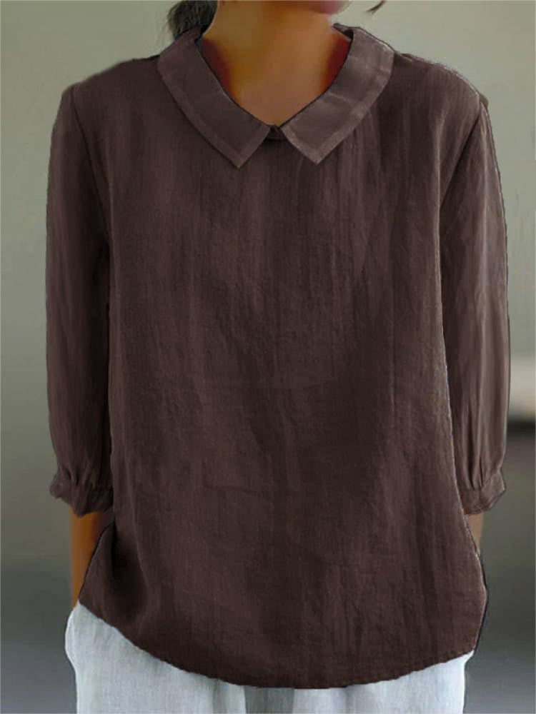 Camisa de algodón y lino de manga 3/4