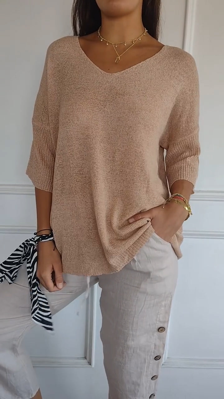 Top de punto liso con cuello en V
