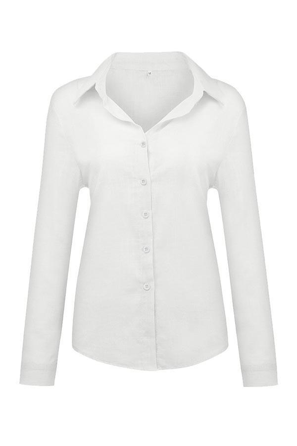 Blusa casual lisa con botones y cuello camisero