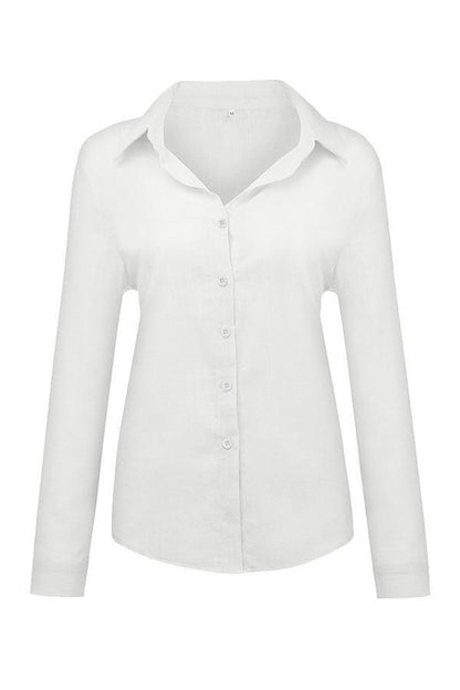 Blusa casual lisa con botones y cuello camisero