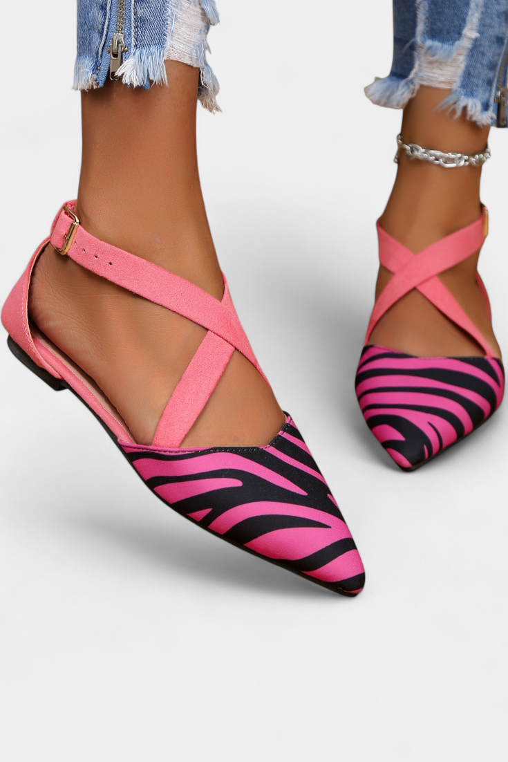 Fenna Loafers con Estampado de Cebra y Tiras Cruzadas