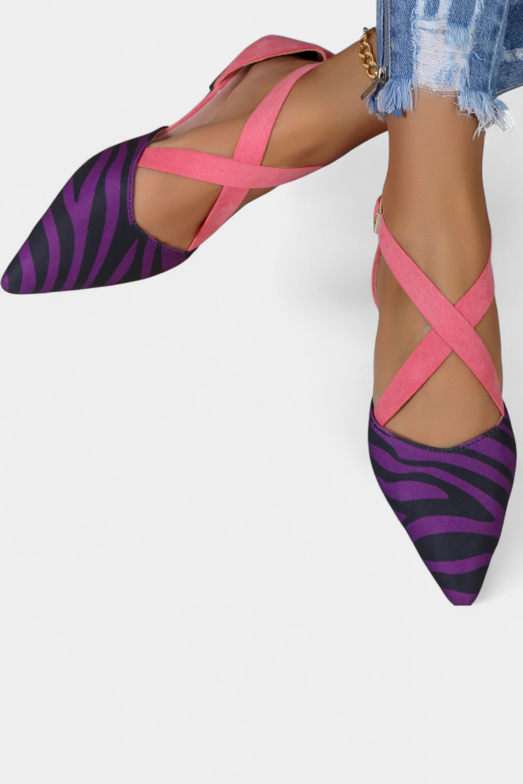 Fenna Loafers con Estampado de Cebra y Tiras Cruzadas