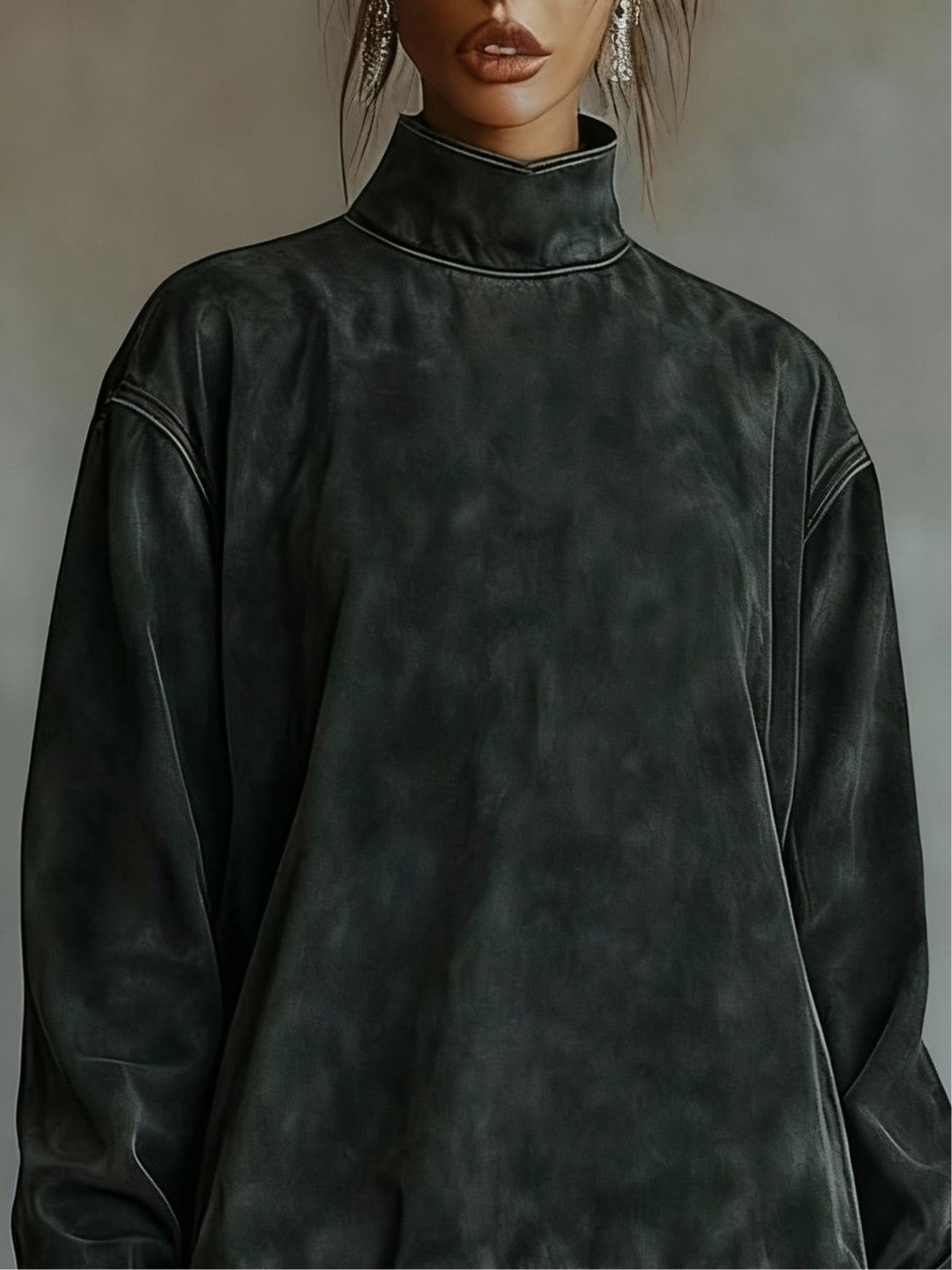 Minivestido de antelina con cuello alto y bajo con paneles de leopardo