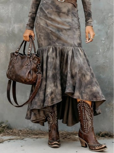 Vestido midi vintage con bajo acampanado (incluye cinturón)