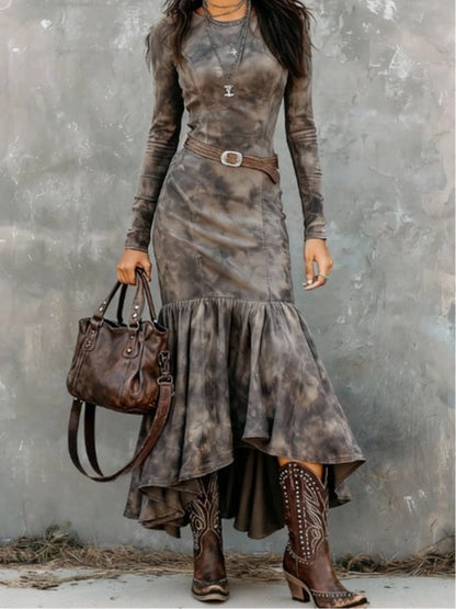 Vestido midi vintage con bajo acampanado (incluye cinturón)