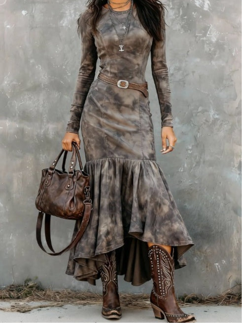Vestido midi vintage con bajo acampanado (incluye cinturón)