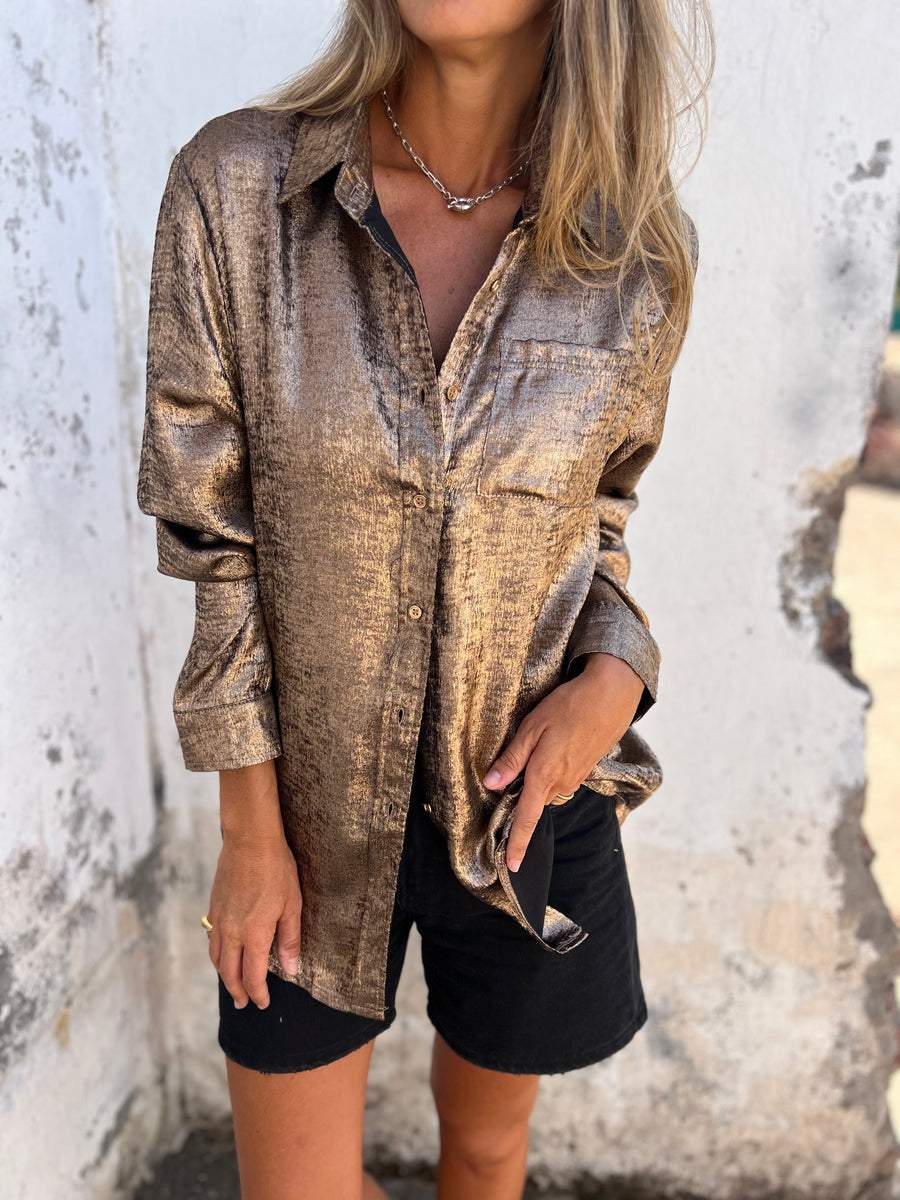 Camisa casual de antelina con solapa