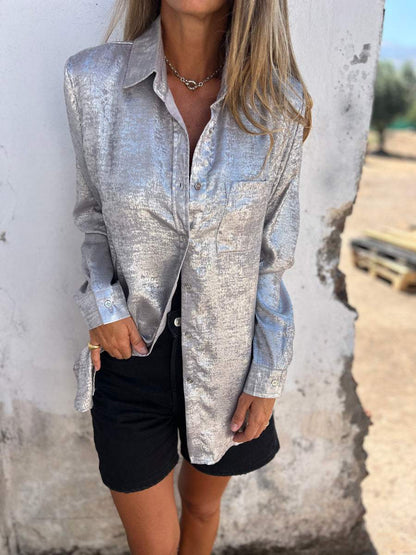 Camisa casual de antelina con solapa