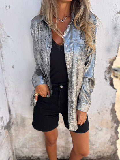 Camisa casual de antelina con solapa