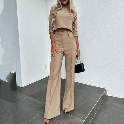 💃LETZTER TAG 50 % RABATT!!✨Elegantes Set aus bauchfreiem Top und Hose mit weitem Bein für Damen
