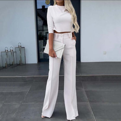 💃LETZTER TAG 50 % RABATT!!✨Elegantes Set aus bauchfreiem Top und Hose mit weitem Bein für Damen